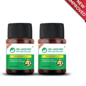 DR. VAIDYA'S Herbobuild - Ayurvedic Capsules For Muscle Gain with Ashwagandha (Pack of 2, 60 Capsules)