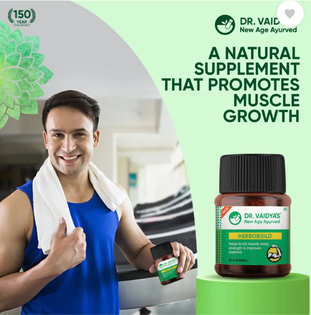 DR. VAIDYA'S Herbobuild - Ayurvedic Capsules For Muscle Gain with Ashwagandha (Pack of 2, 60 Capsules) - Image 2